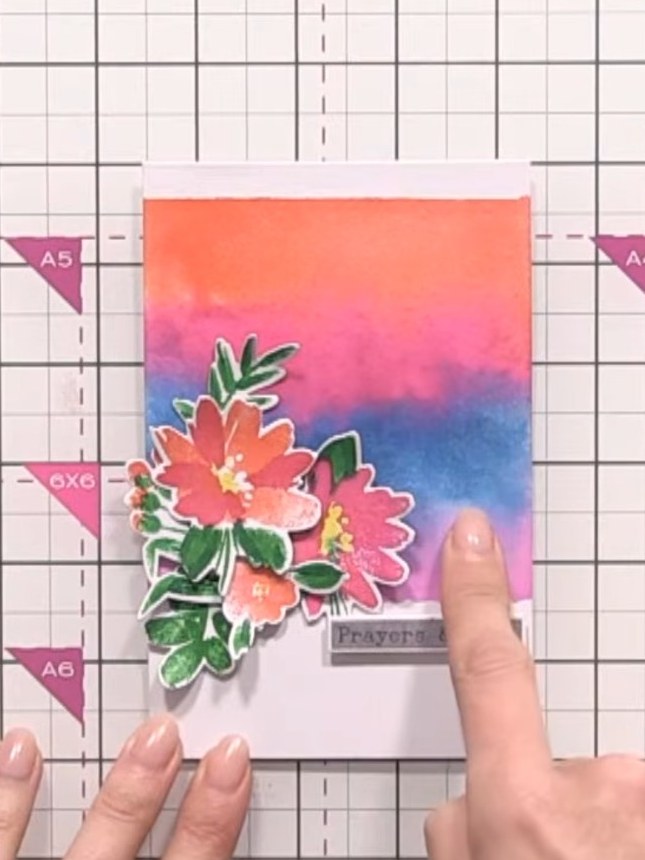 Watercolour Flower Card with Acrylic Block Background - the finished project