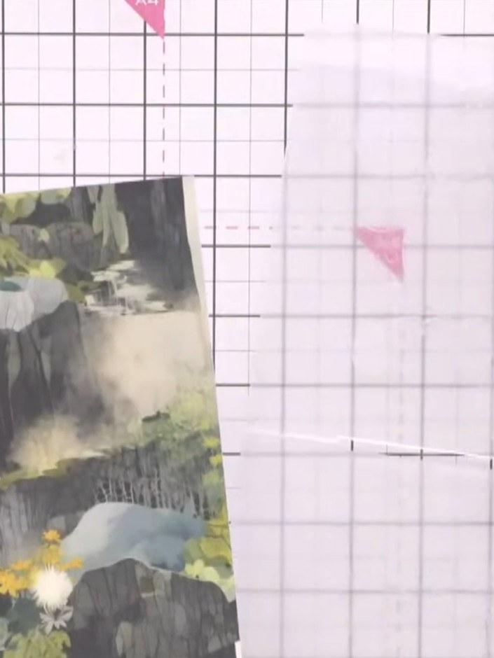 Step 1: Select a piece of patterned paper from your Timeless paper pad. The paper shown features an abstract landscape