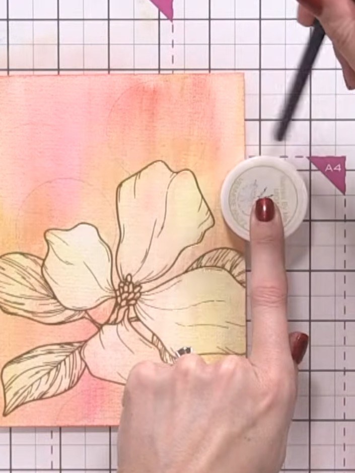 Step 7: Using a clean, damp brush, paint water inside each of the marked circles on the watercolour background. This w