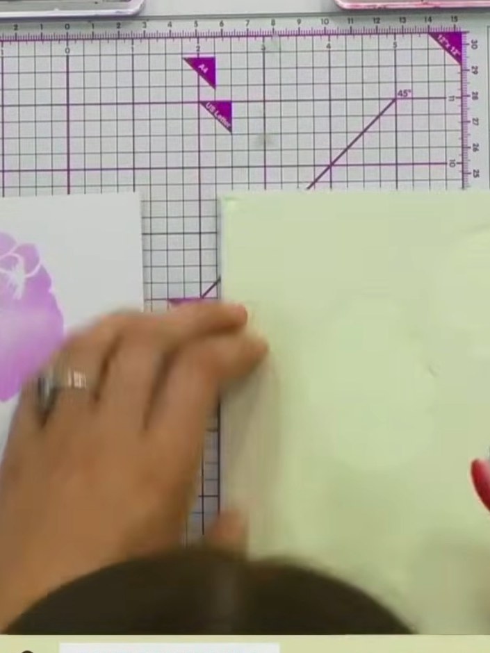 Step 4: Position stencil number 2 over the pink poppy layer on your pale green cardstock. Align it carefully with the 