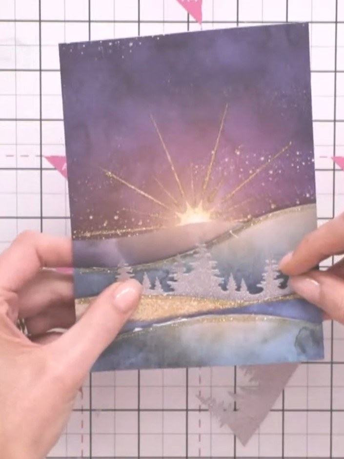 Hillside Cutout Card with Sparkle Trees - the finished project