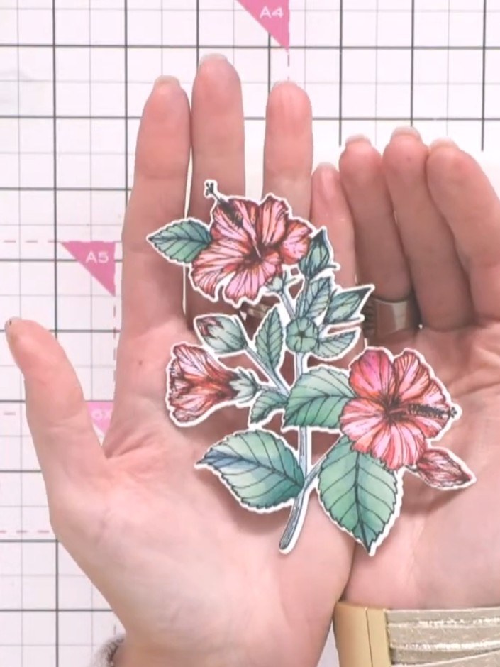 Step 6: Line up the 3D embossing folder with your die-cut hibiscus piece, matching the design carefully to ensure prop