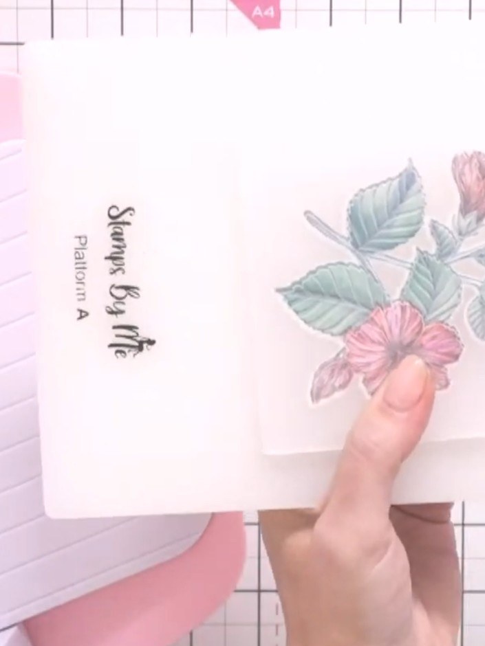 Step 9: Place the stamped and die-cut hibiscus design into the embossing folder, positioning it at the top of the plat