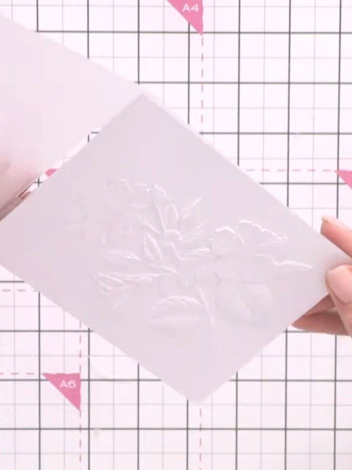 Step 3: Place your white card inside the 3D embossing folder, ensuring it is positioned centrally and aligned correctl