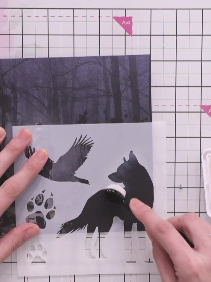 Step 4: Carefully peel away and remove the mask stencil from the card to reveal the white highlighted outline around t