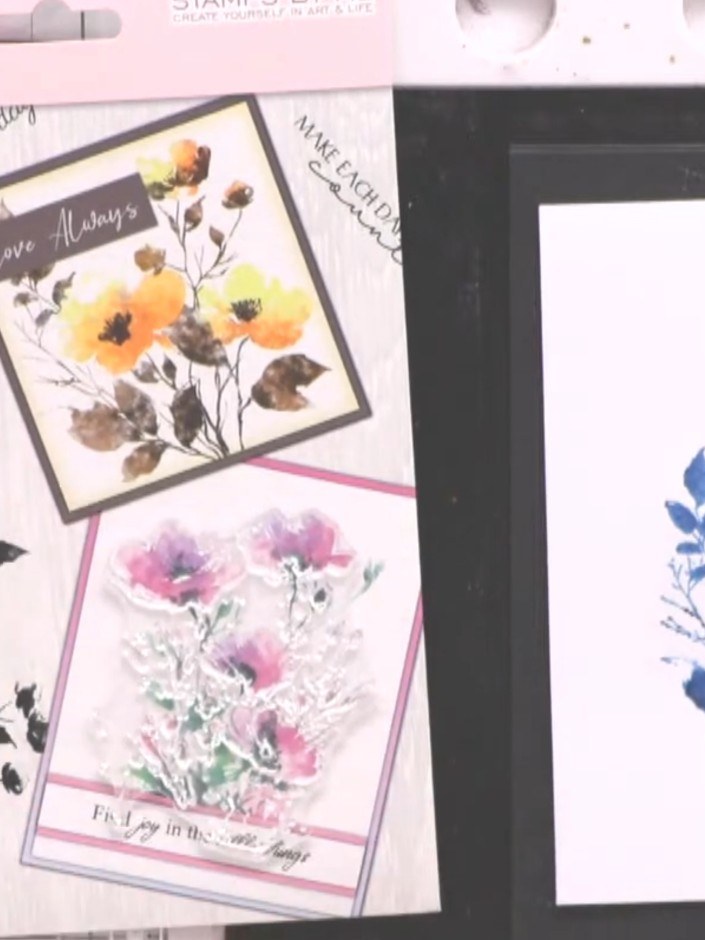 Step 8: Add a sentiment stamp in black ink at the bottom of the card if desired. Position the stamp centrally below th