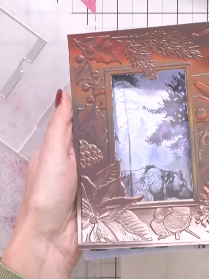 Peace on Earth Embossing Folder Mirror Board Frame - the finished project