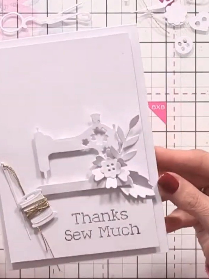 White on White Delicate Stitch Sewing Machine Card - the finished project