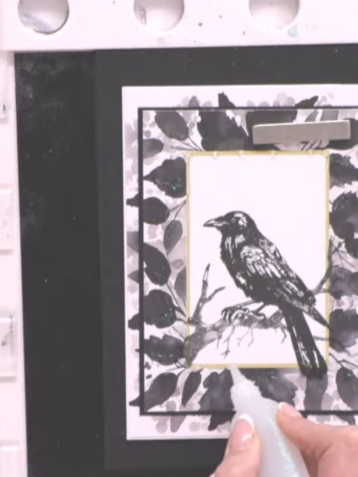 Step 7: Add a sentiment stamp to complete the card. Position the stamp in the desired location on the white central pa