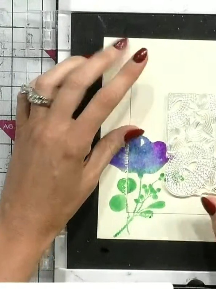 Step 10: Position the abstract tile stamp in the centre of your card front. Press down gently with minimal pressure to 