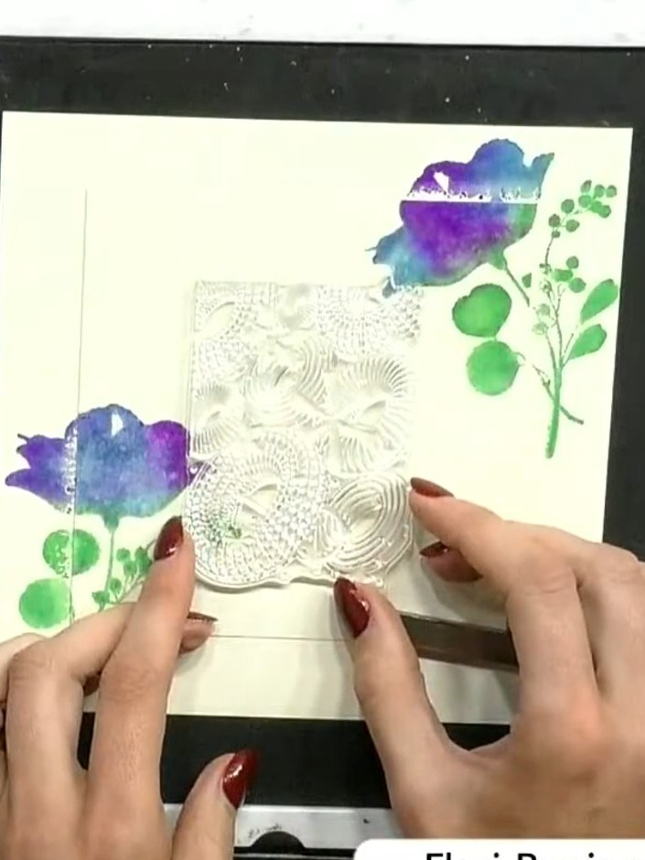 Step 9: Select the abstract tile stamp from your stamp set. Choose a very light ink colour to avoid overpowering the w