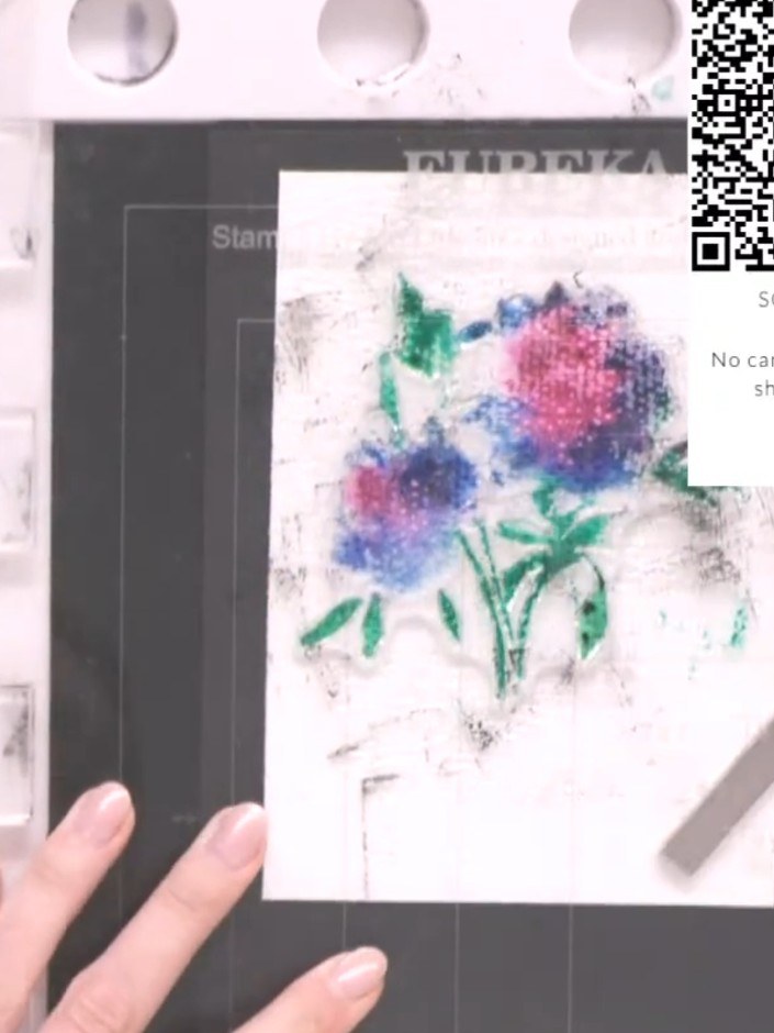 Step 6: Press the Celebrate stamp firmly onto the textured watercolour card, holding it in place to ensure good ink tr