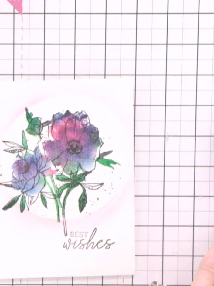 Textured Watercolour Floral Card with Stencilled Halo and Gold Accents - the finished project