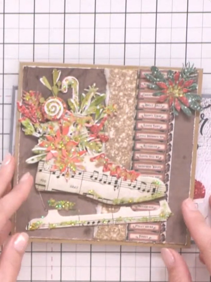 Step 4: Attach the brown heel panel to the middle layer of the boot card to add dimension. Position it centrally on th