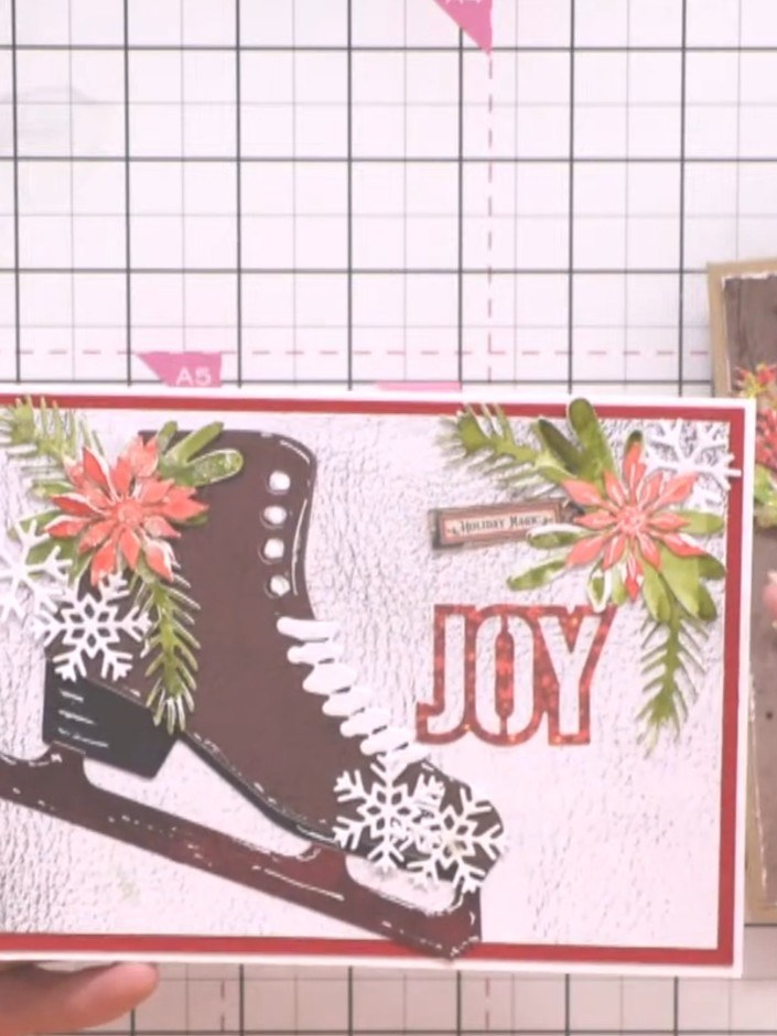 Step 6: Tuck the foliage elements into the top of the boot to create a full, festive arrangement. Position the greener