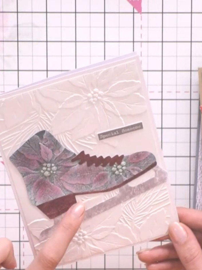 Step 8: Insert a personalised name tab into the top of the boot to create a place card. Slide the tab between the laye