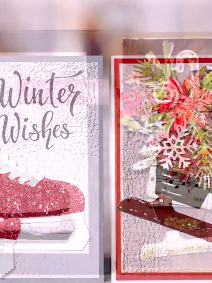 Step 9: Mount the completed glittery boot onto a white card base for a simple 'Winter Wishes' card, or attach it to a 