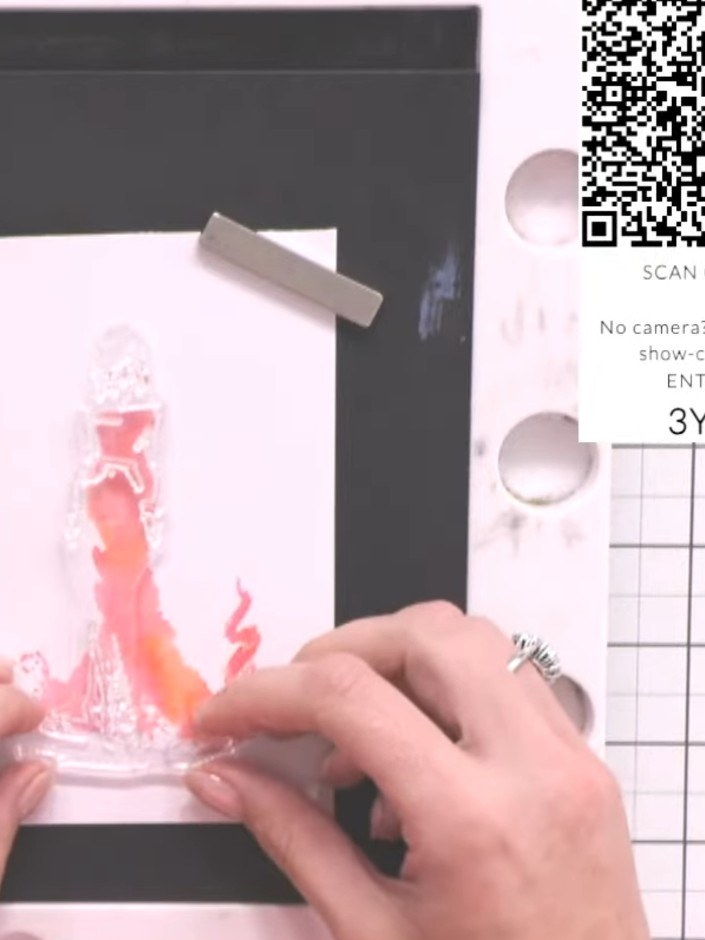 Step 10: Add a sentiment strip to the bottom of your card. Use the blending tool to add any final decorative details, s