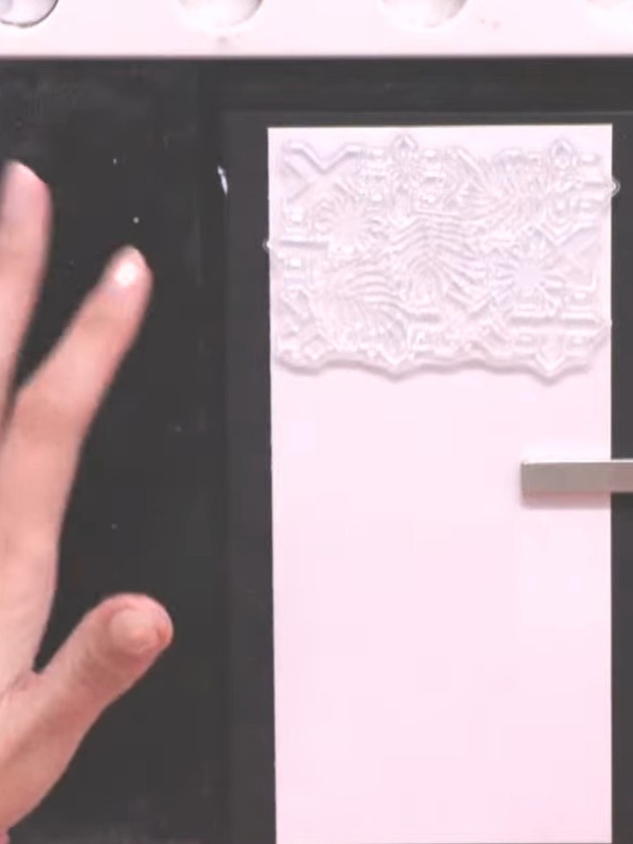 Step 5: Stamp the tile design once more in the centre of the card using Midnight ink to create three evenly spaced pan