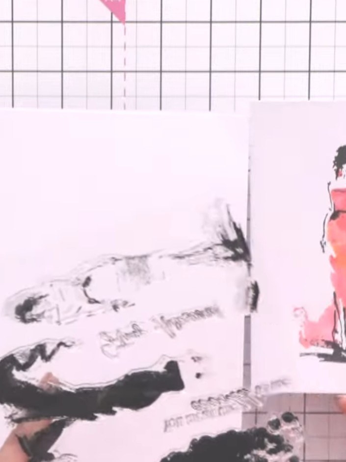 Step 1: Stamp the lamination gown outline from the One of a Kind stamp set in black ink onto white card stock. Positio