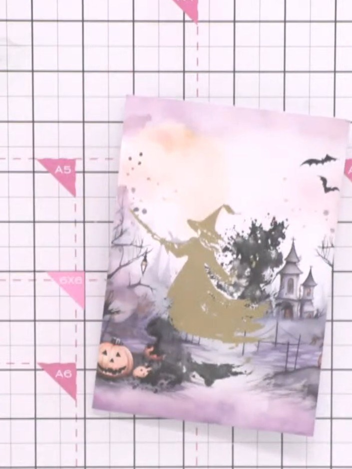 Step 11: Stamp a sentiment below the witch using black ink to complete your Halloween card.