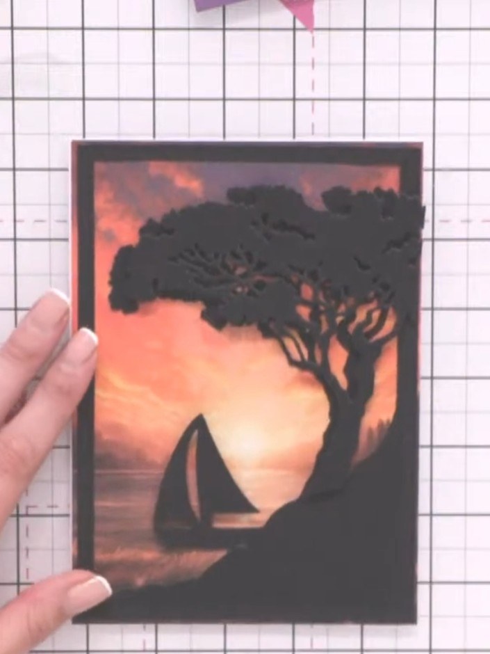 Black and White Silhouette Tree Card with Layered Frame - the finished project