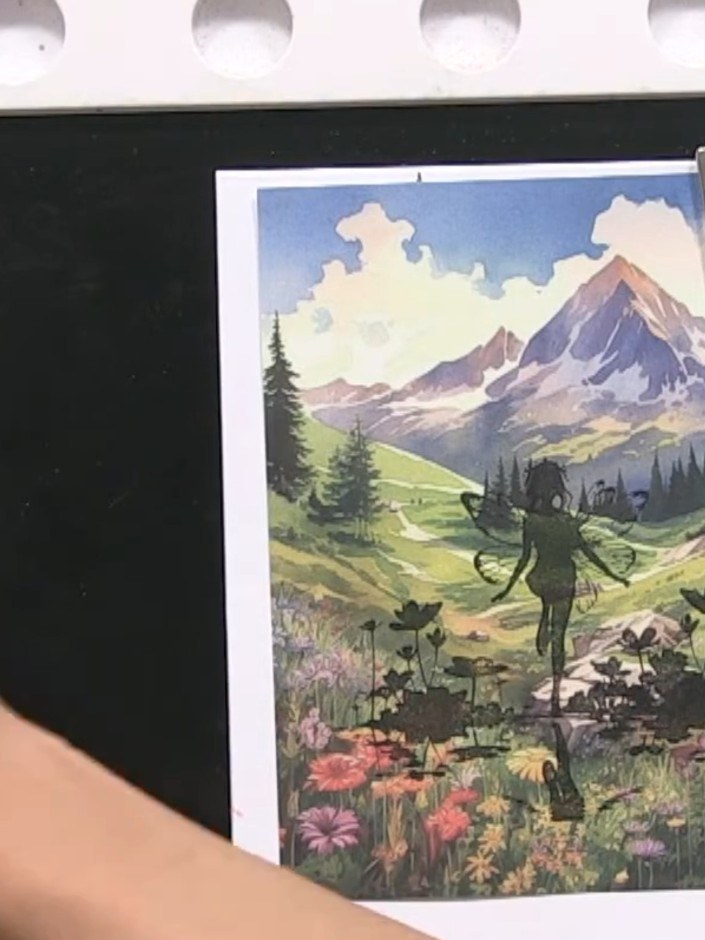 Step 5: Stamp the image again over the previous stamped impression on the top half of the artwork to deepen and darken