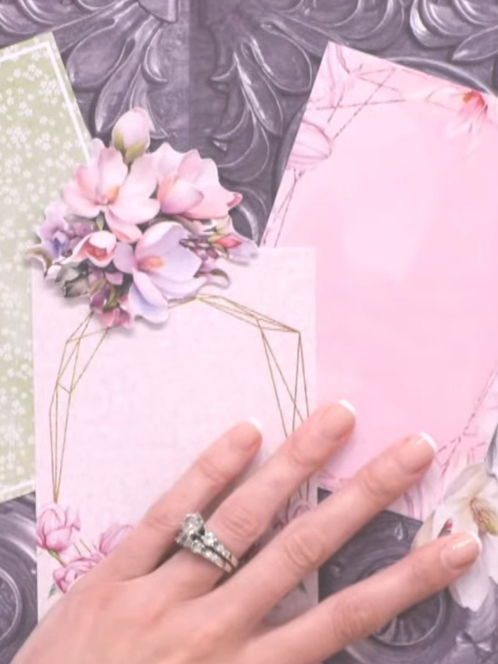 Step 5: Position embellishments such as birds, flowers, and leaves across the layout. Layer the floral elements at the