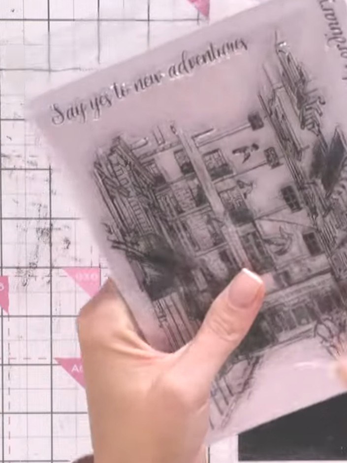 Step 1: Stamp the Escape the Ordinary image onto a craft card blank using a teal or coloured ink pad. Spray the stampe