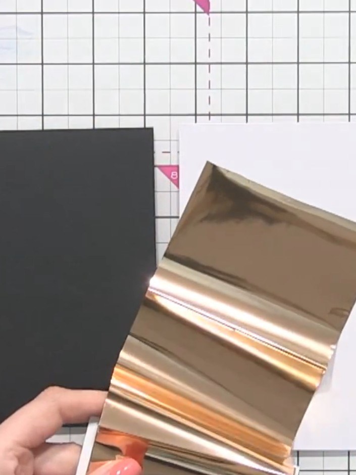 Step 1: Gather your materials for this project: foil sheets in your chosen colours (such as rose gold), bonding powder