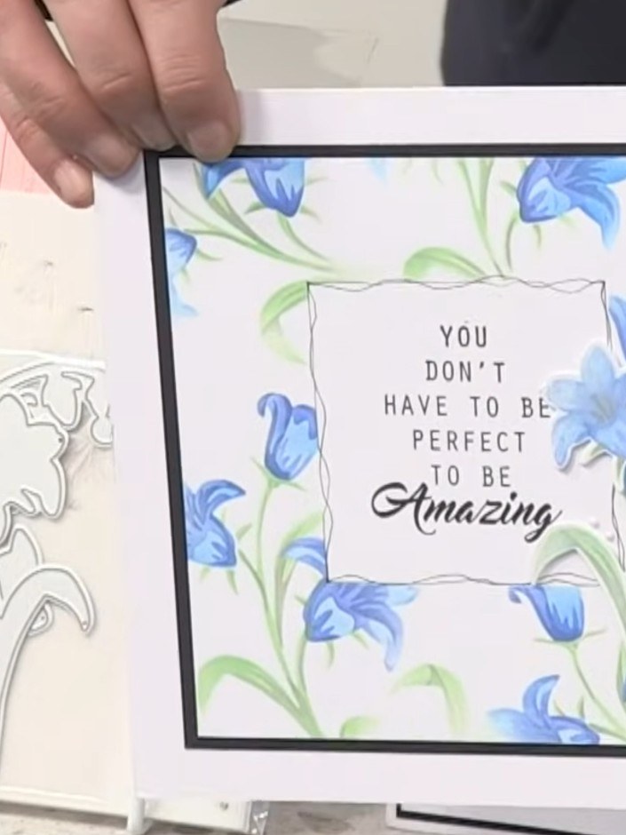 Step 1: Position your first bluebell layering stencil onto your white card base or background paper. Ensure the stenci