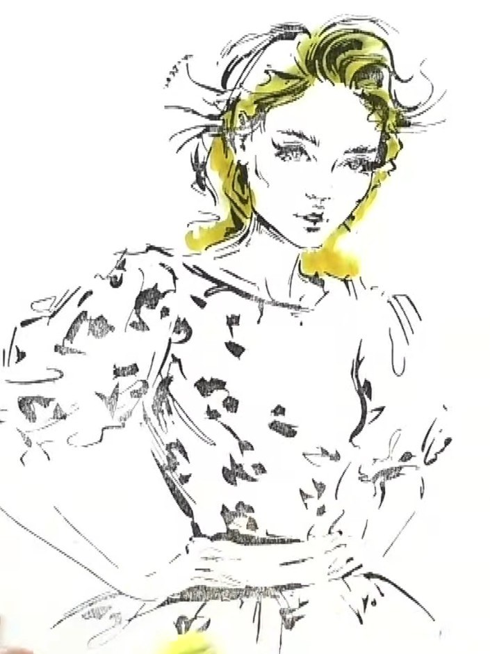 Step 2: Colour the face, arms and waistband of the stamped dolly image using markers or colouring pencils in your chos