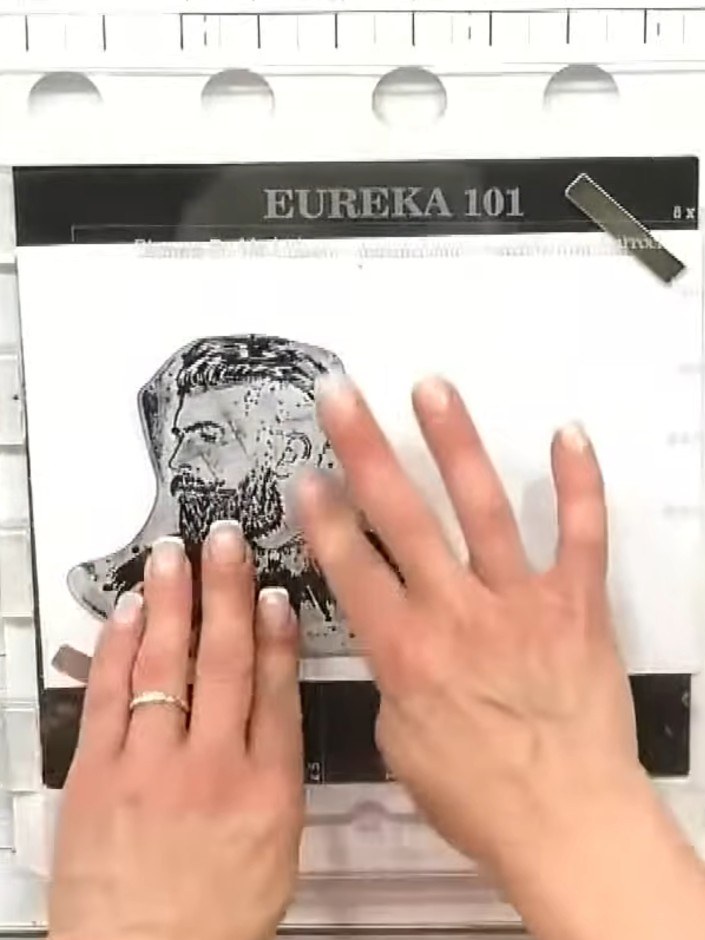 Step 1: Stamp the male character from the Sweethearts stamp set onto white card stock using black ink.