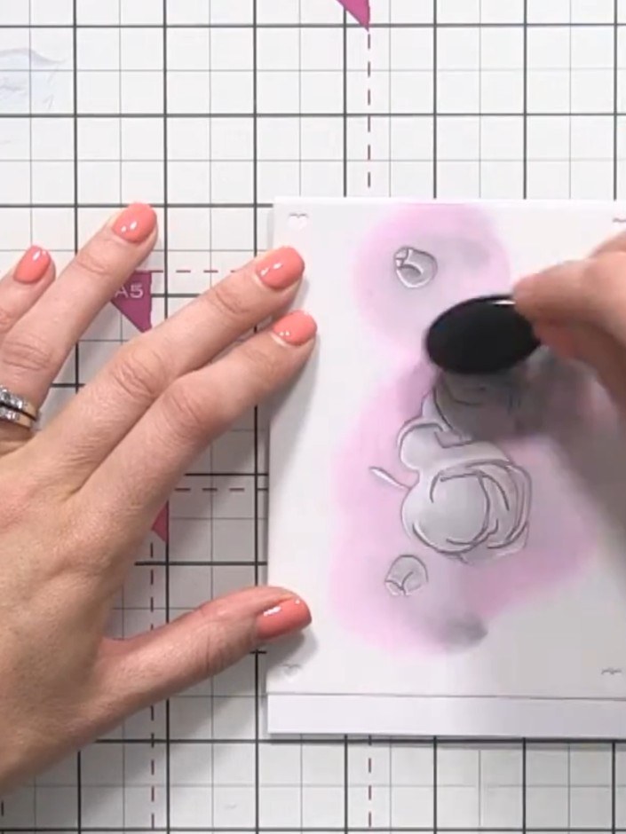 Step 3: Press your ink pad lightly through the stencil onto the pink watercolour paper to create a soft first layer of