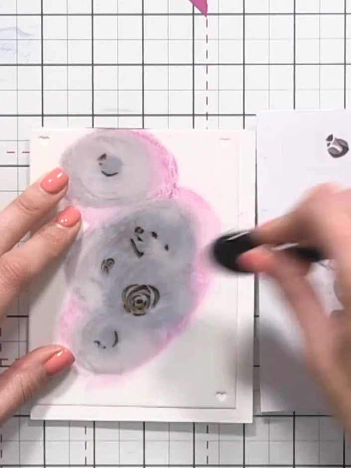 Step 8: Position stencil number four (the leaves layer) over your card. Using a water spray or brush, lightly spray or