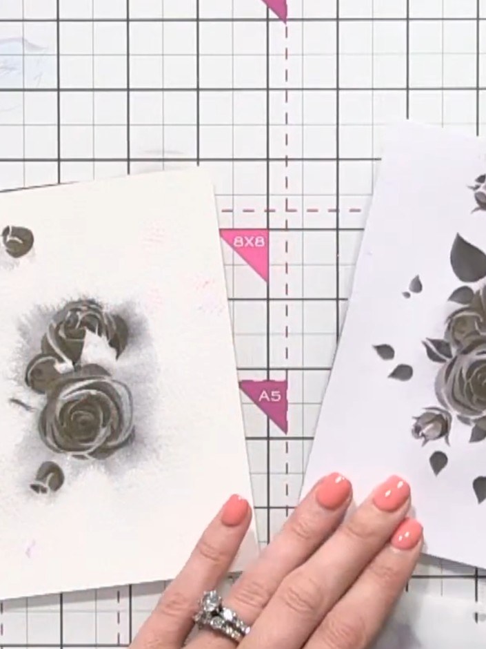 Step 9: If detail has been lost from over-spraying, allow the card to dry completely, then reposition the stencil and 