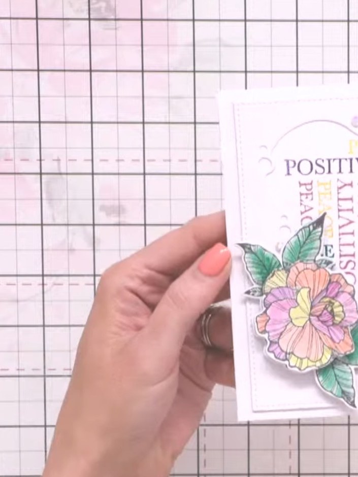 Word Background Framed Card with Watercoloured Flower - the finished project