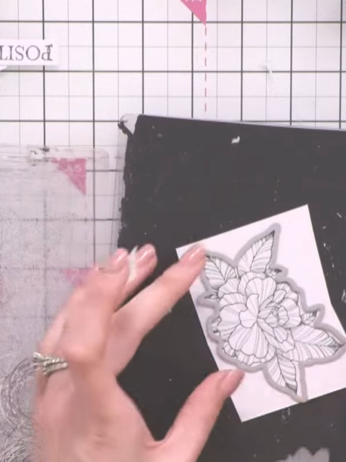 Step 9: Die-cut the stamped flower designs using the appropriate die from the Create Together Club Chapter 4 set. Posi
