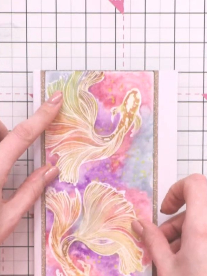 Watercolour Resist Fish Card with Heat Embossing and Splatter Details - the finished project