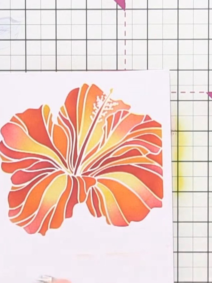 Layered Stencil Tropical Flower Card with Ombre Effect - the finished project