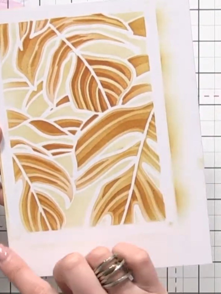 Layered Stencil Leaf Background Card in Single Colour - the finished project