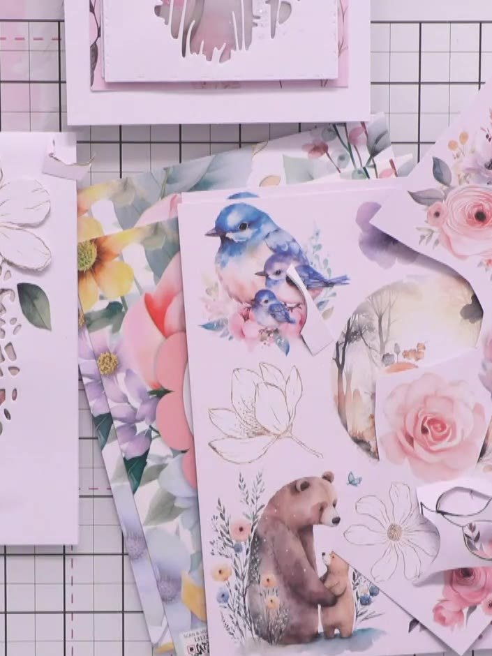 Step 1: Use the square dies from the Magnolia Dreams stencil and die set to cut the exterior mat and layer pieces from