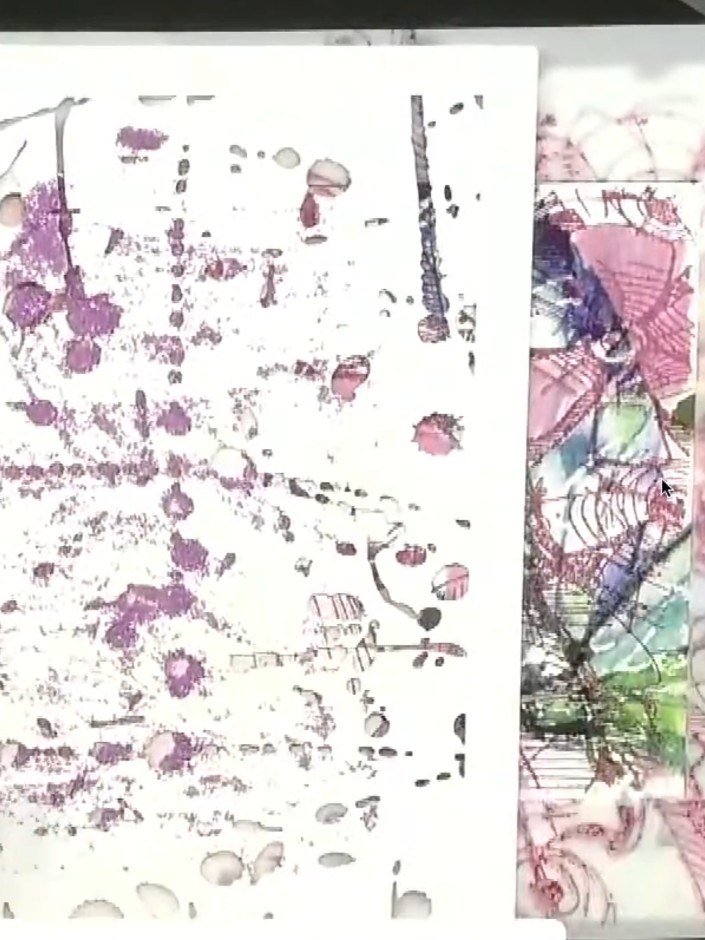 Step 3: Carefully lift the stencil away from the card to reveal the textured paste design underneath. The purple and p