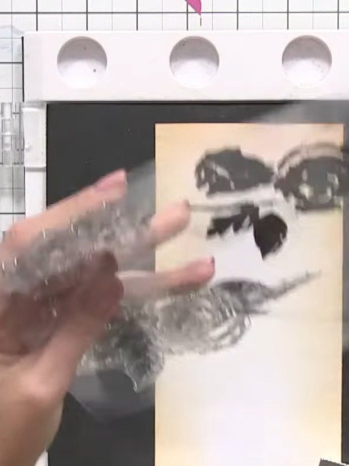 Step 4: Ink up the solid portion of the stamp with pink ink, covering all the flower areas completely. Ensure even cov