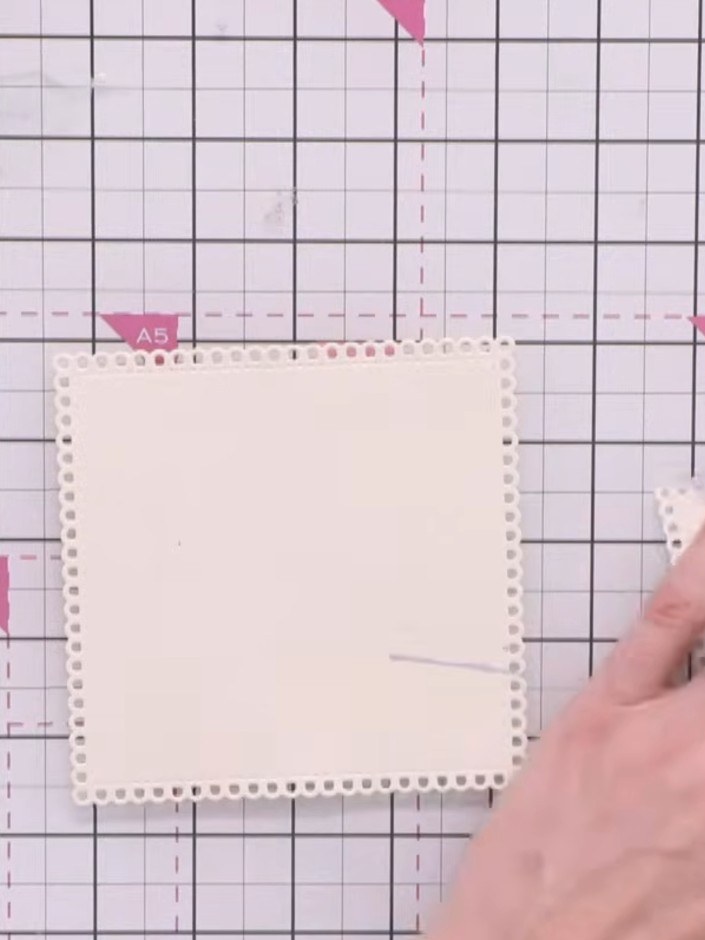 Step 12: Adhere the watercoloured square flat to the card blank. Add foam pads to the back of the medium die-cut square