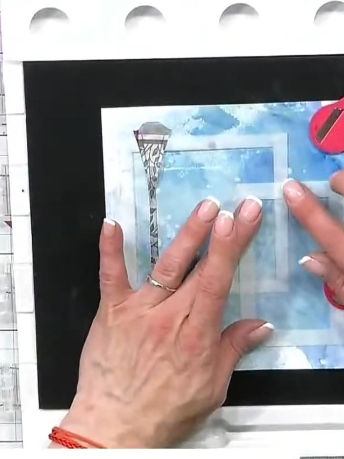 Step 1: Create a mop-up background by stamping leftover ink from your palette onto white card stock using aperture ste