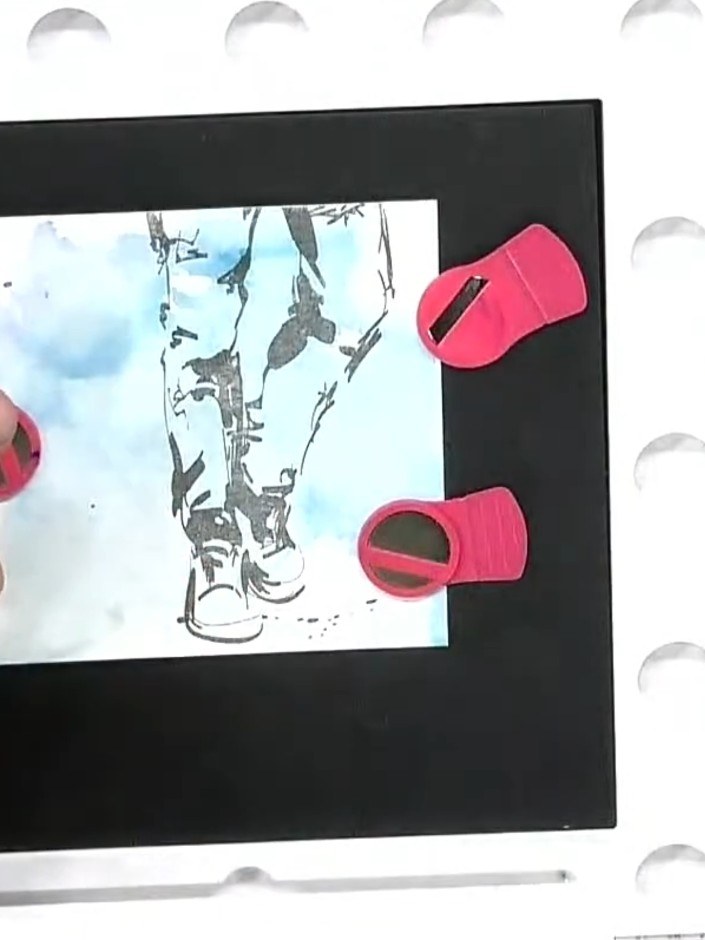 Step 2: Position a sentiment stamp from the Perfectly Paired collection in the centre of your watercoloured panel. Ink