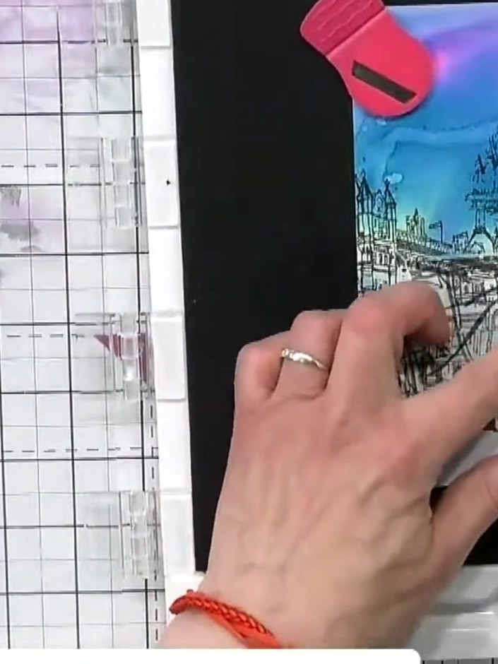 Step 7: Remove the character mask from the top of the card. Stamp the Just Married car image into the lower area of th