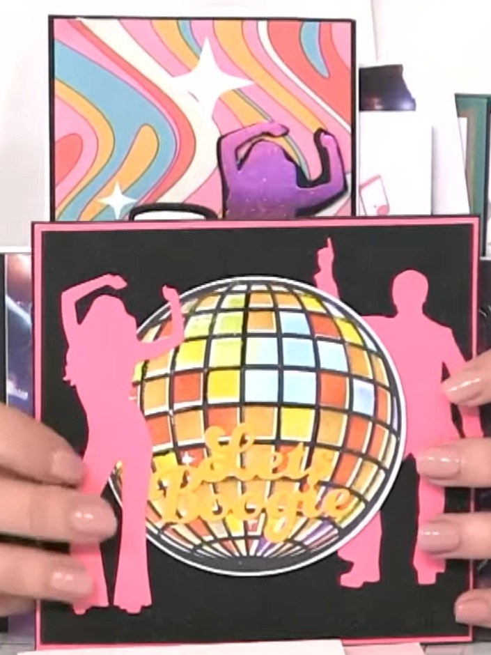 Step 2: Use the numbered layers on the stencil to build up the glitter ball design. Apply different colours to layers 