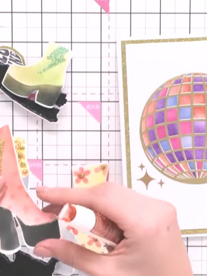 Step 7: Add sentiment words from the stamp collection to complete your celebration card. Position the words where desi